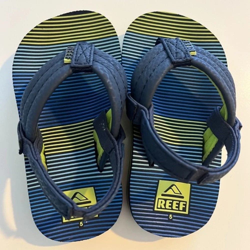 Reef Baby Boy's Little Uni Thong Flip Flop Black Yellow Blue Green Toddler Sze 5